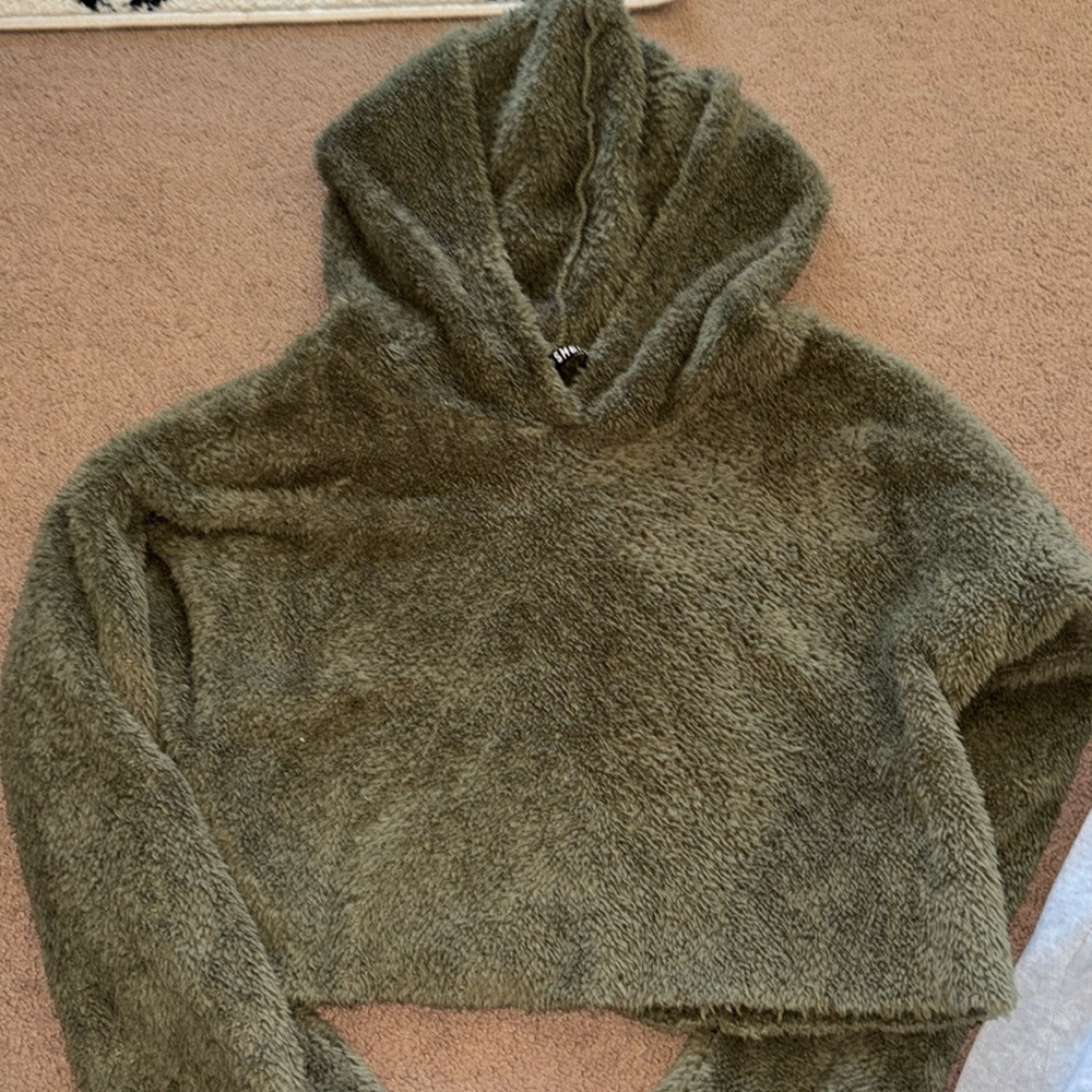 Olive green crop fuzzy sweater